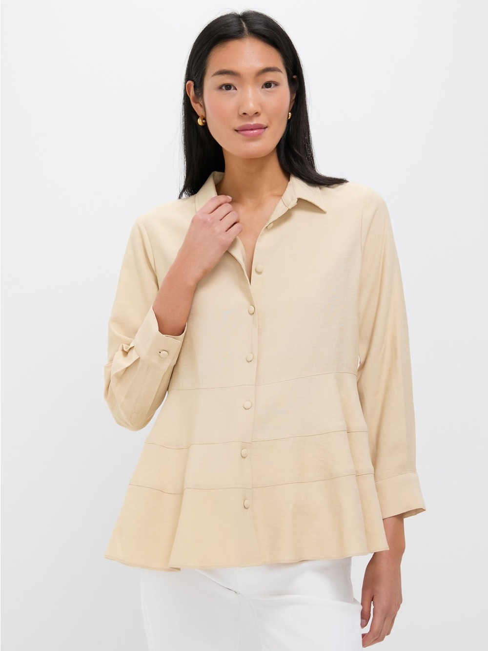 Pomander Place Ashlen Blouse Size XXL in Tan Tuckernuck Peplum/Tiered